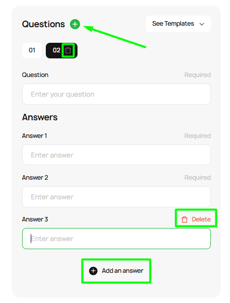 Adding and deleting questions and answers Adding and deleting questions and answers