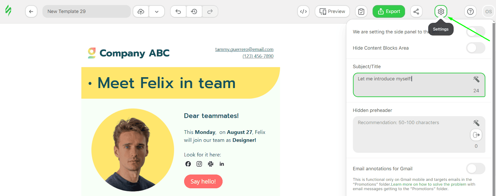 L’icône des paramètres dans l’éditeur de modèles L’icône des paramètres dans l’éditeur de modèles