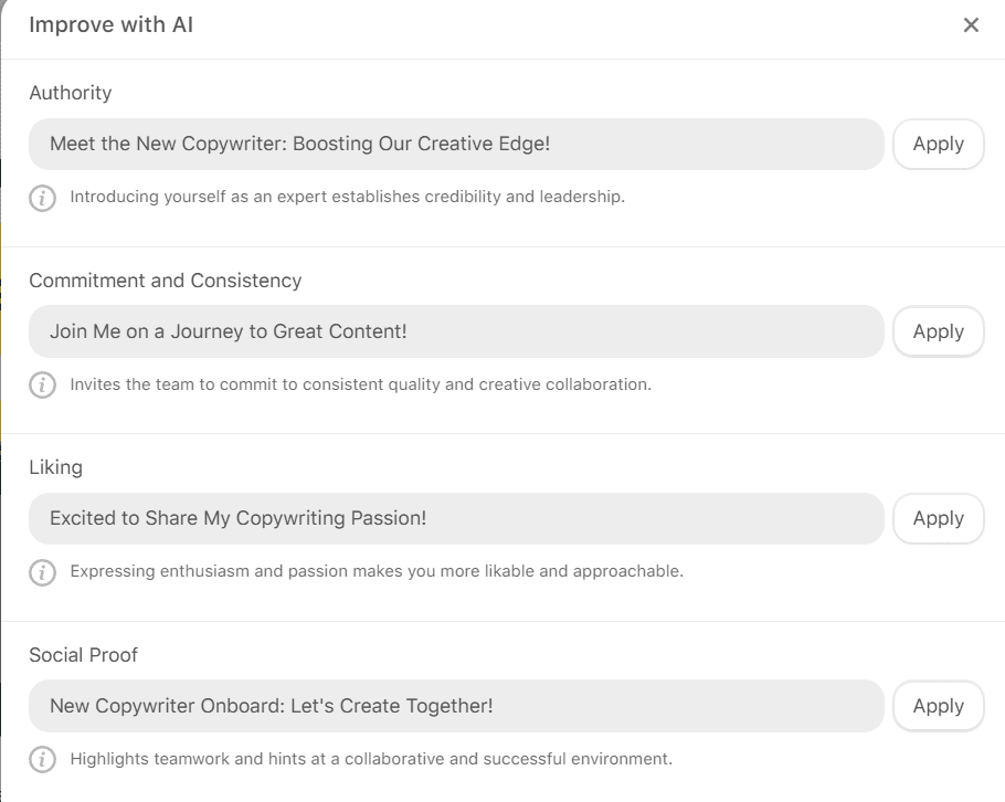 Objets d’e-mails d’introduction suggérés par l’IA Objets d’e-mails d’introduction suggérés par l’IA