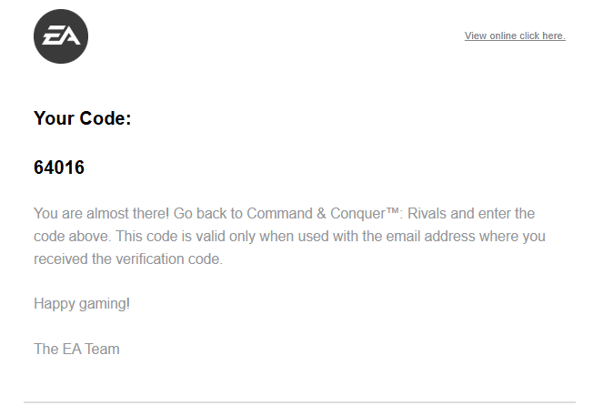 Email verification by Electronic Arts Email verification by Electronic Arts