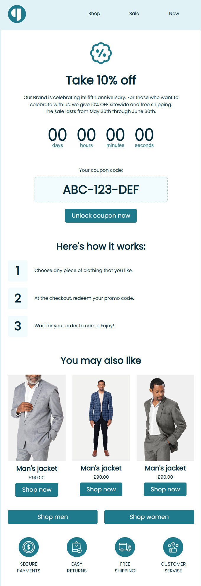 Email template with personal discount