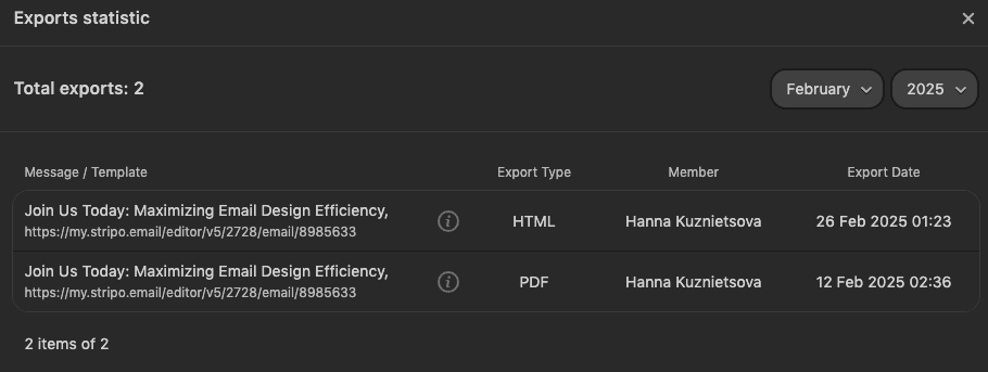 Export statistics on the Home page Export statistics on the Home page