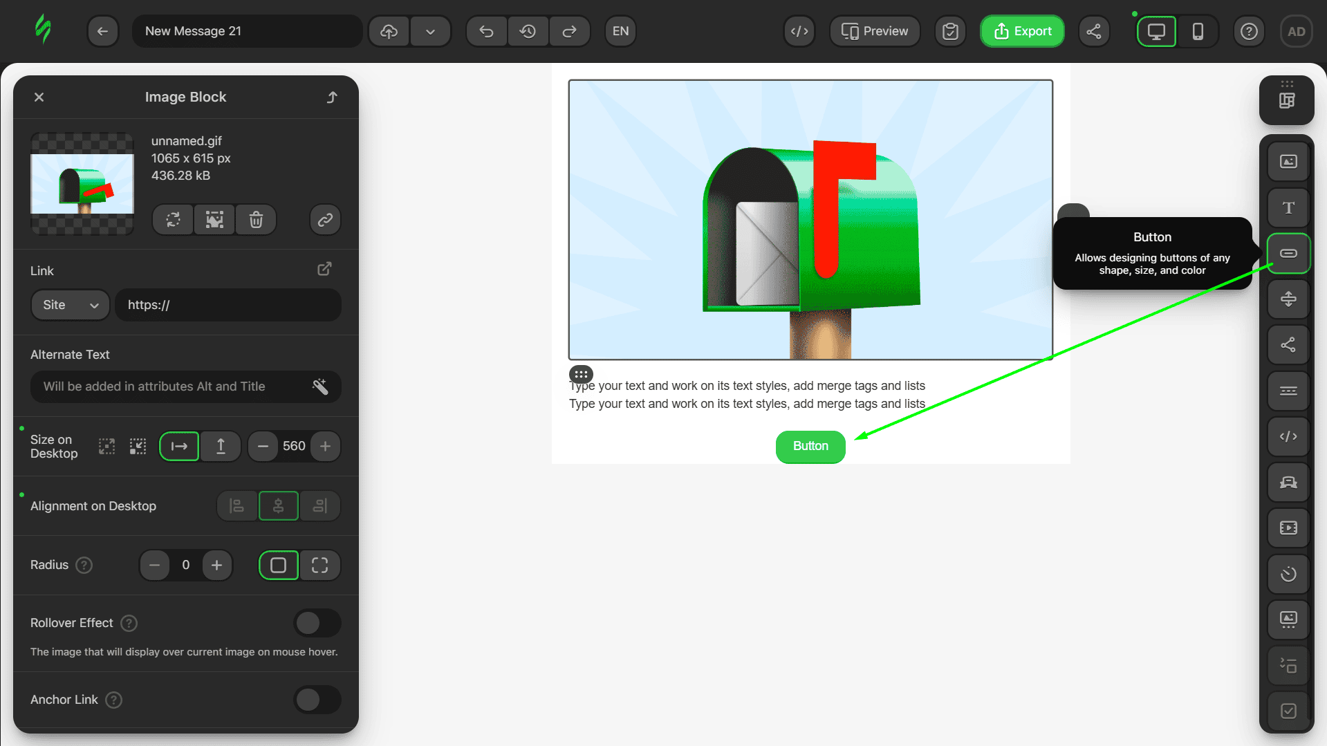 Adding a Button block Adding a Button block
