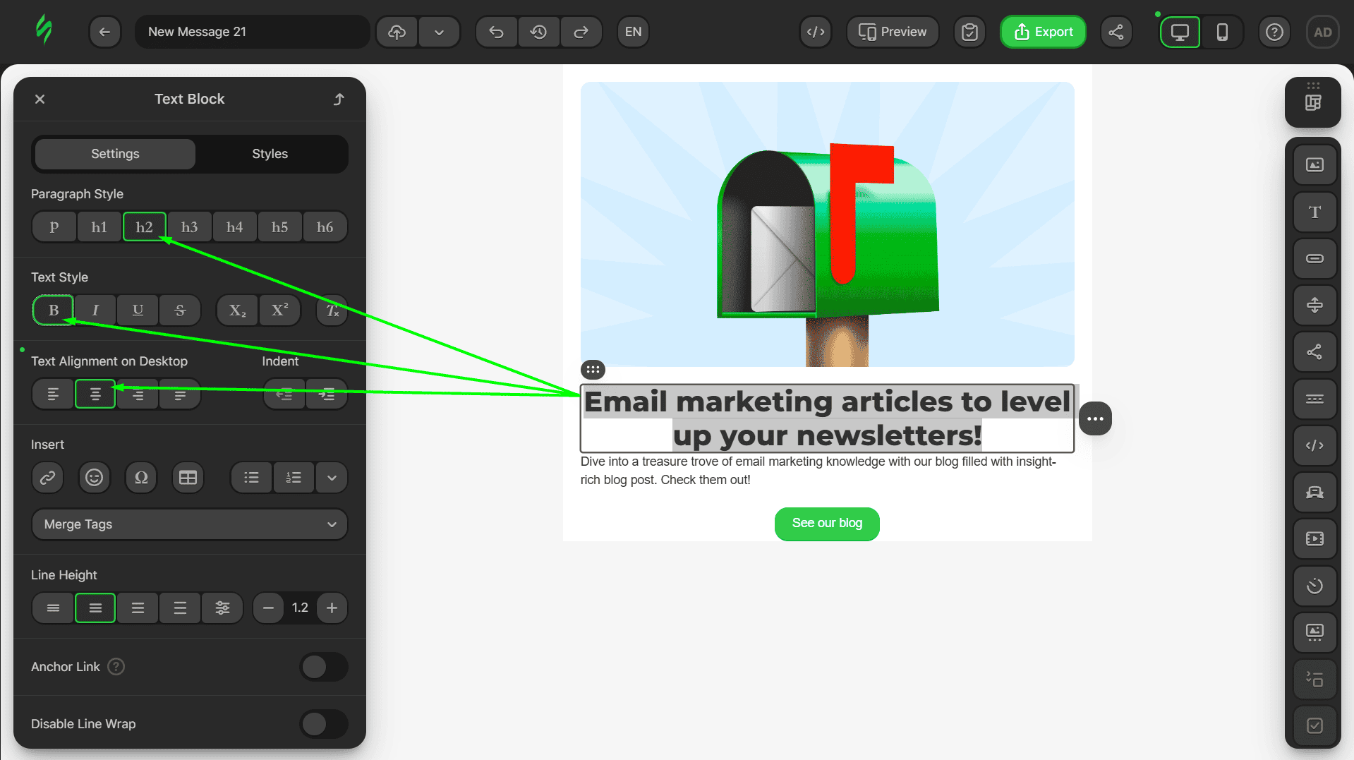 Changing font settings Changing font settings