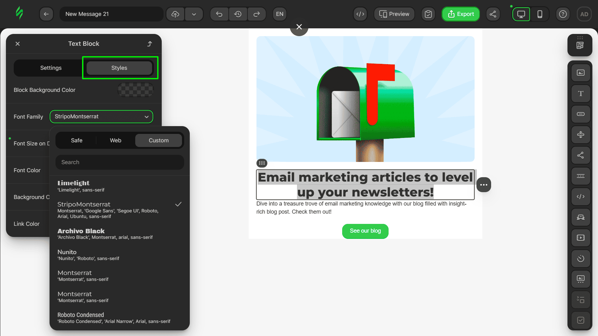 Changing font style Changing font style