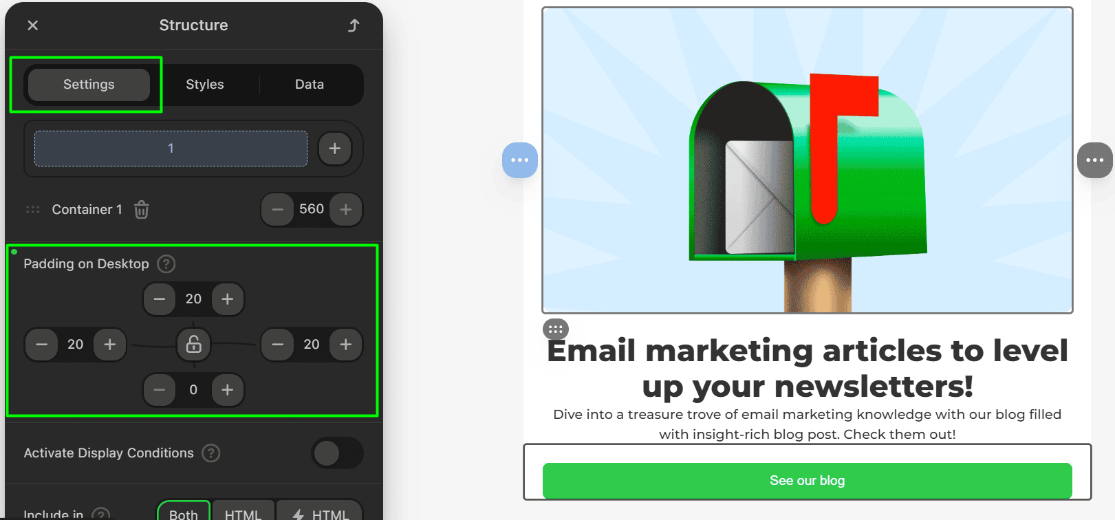 Adding padding to the structure around a button Adding padding to the structure around a button