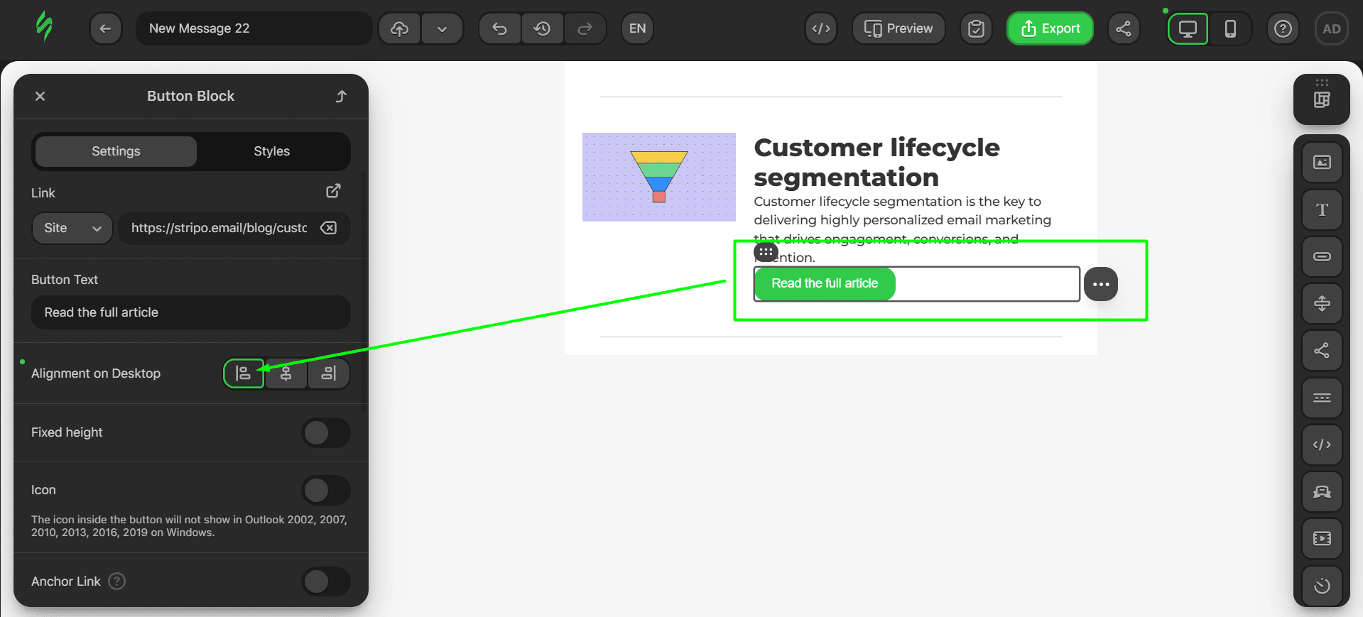 Moving the button to the left Moving the button to the left