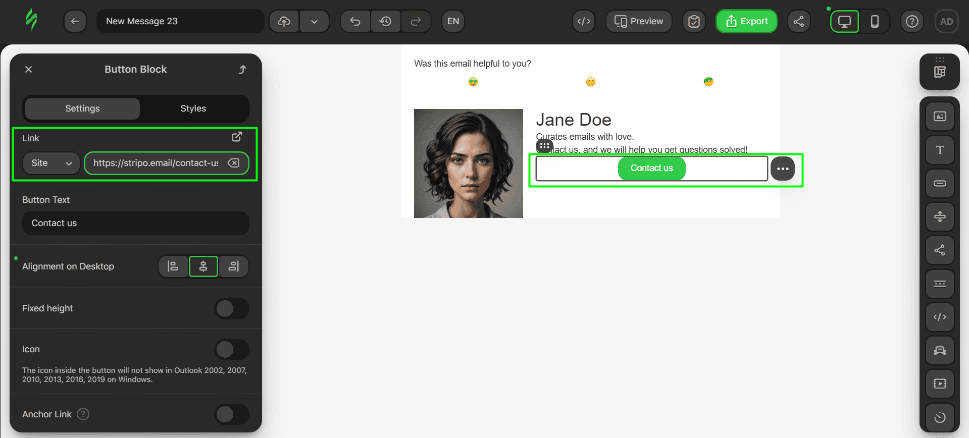 Adding a link to the button Adding a link to the button