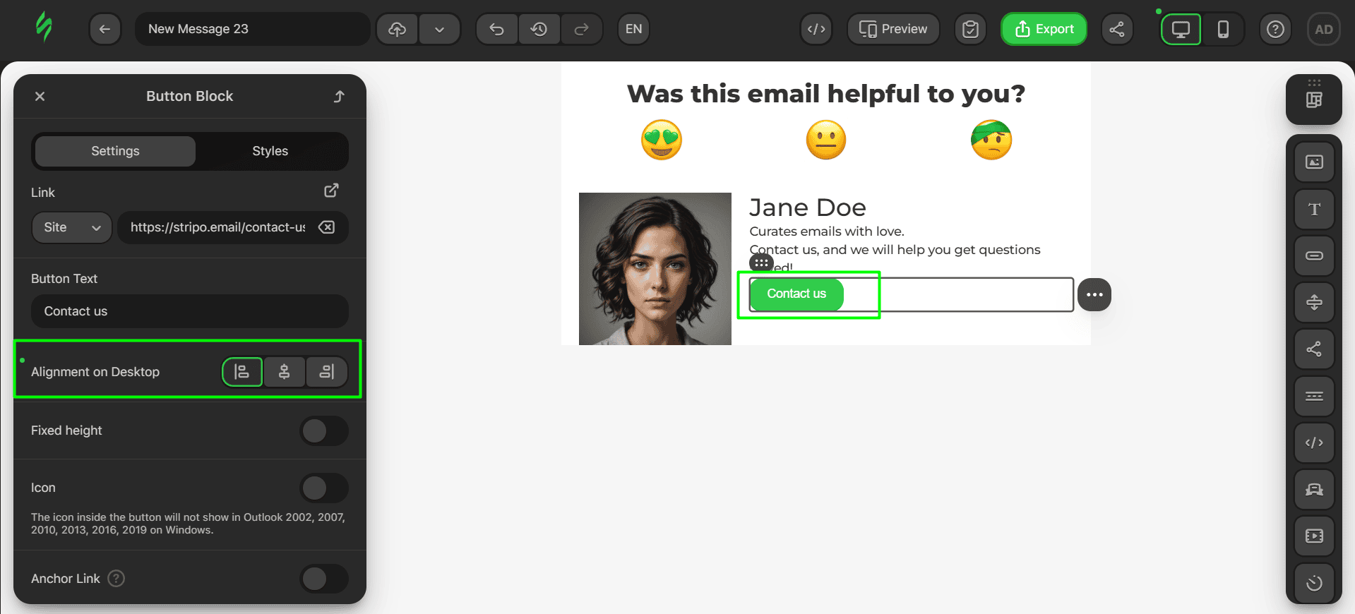 Changing the button alignment Changing the button alignment