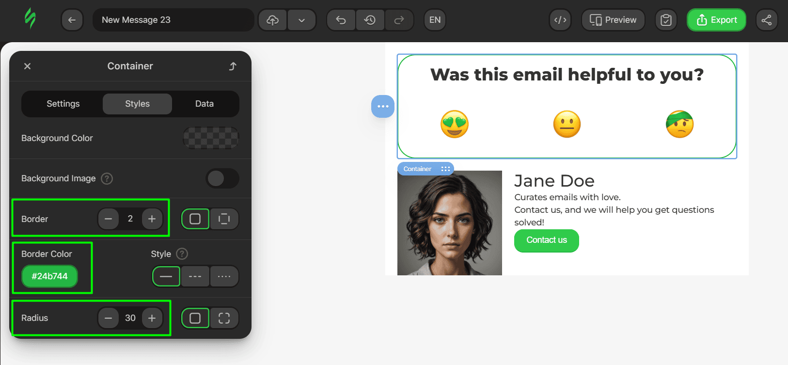 Colored border settings Colored border settings