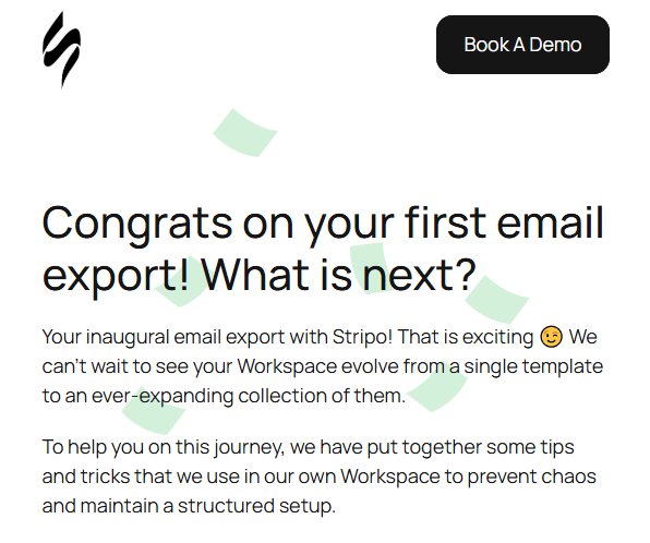 Приклад тригерного повідомлення після експорту клієнтом першого листа Приклад тригерного повідомлення після експорту клієнтом першого листа