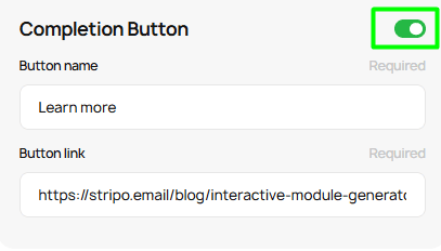 Completion button settings Completion button settings