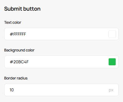 Submit button settings Submit button settings