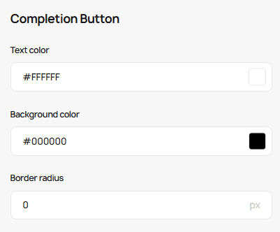 Completion button settings Completion button settings
