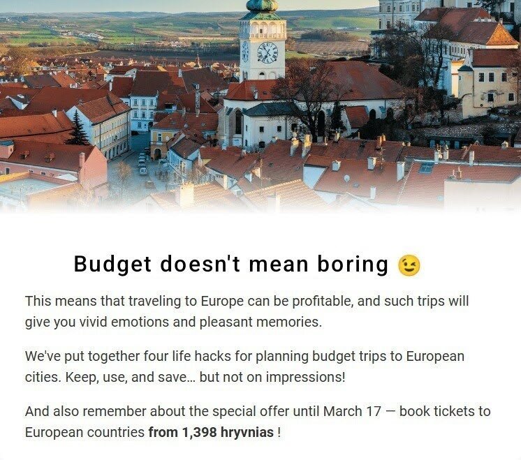 An example of the travel nurturing email using the segmentation method