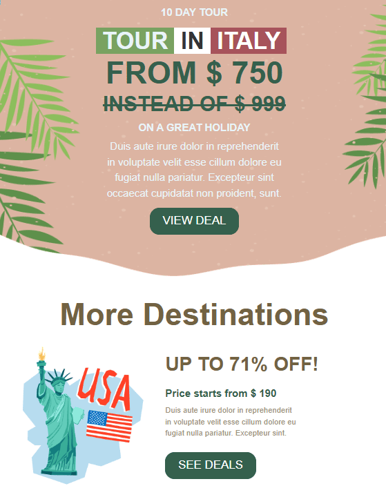 An example of the travel lead nurturing email template