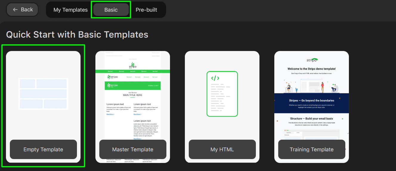 Choosing empty template Choosing empty template