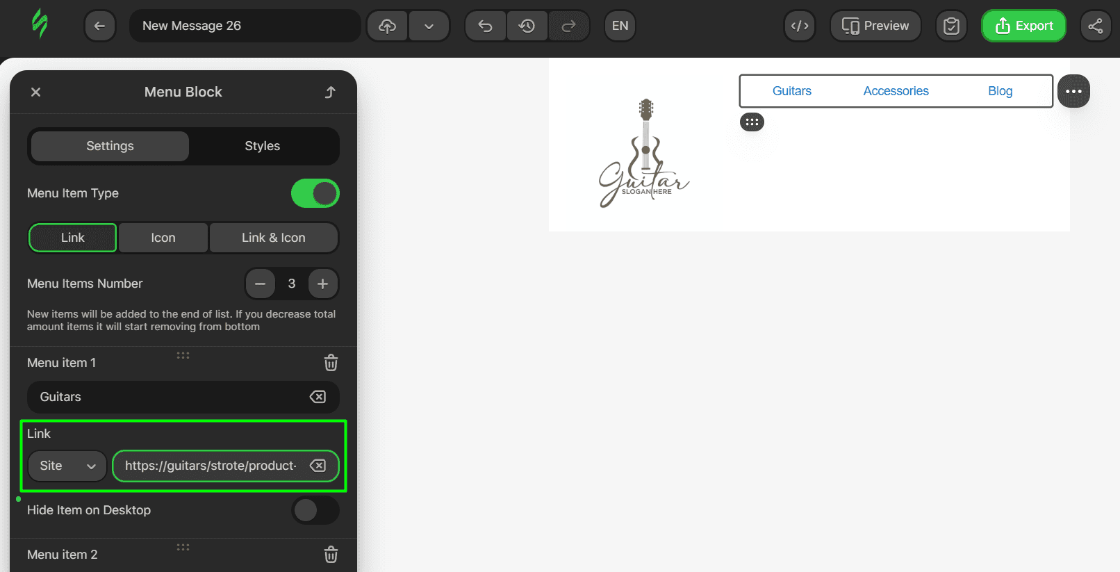 Adding links to the Menu block Adding links to the Menu block