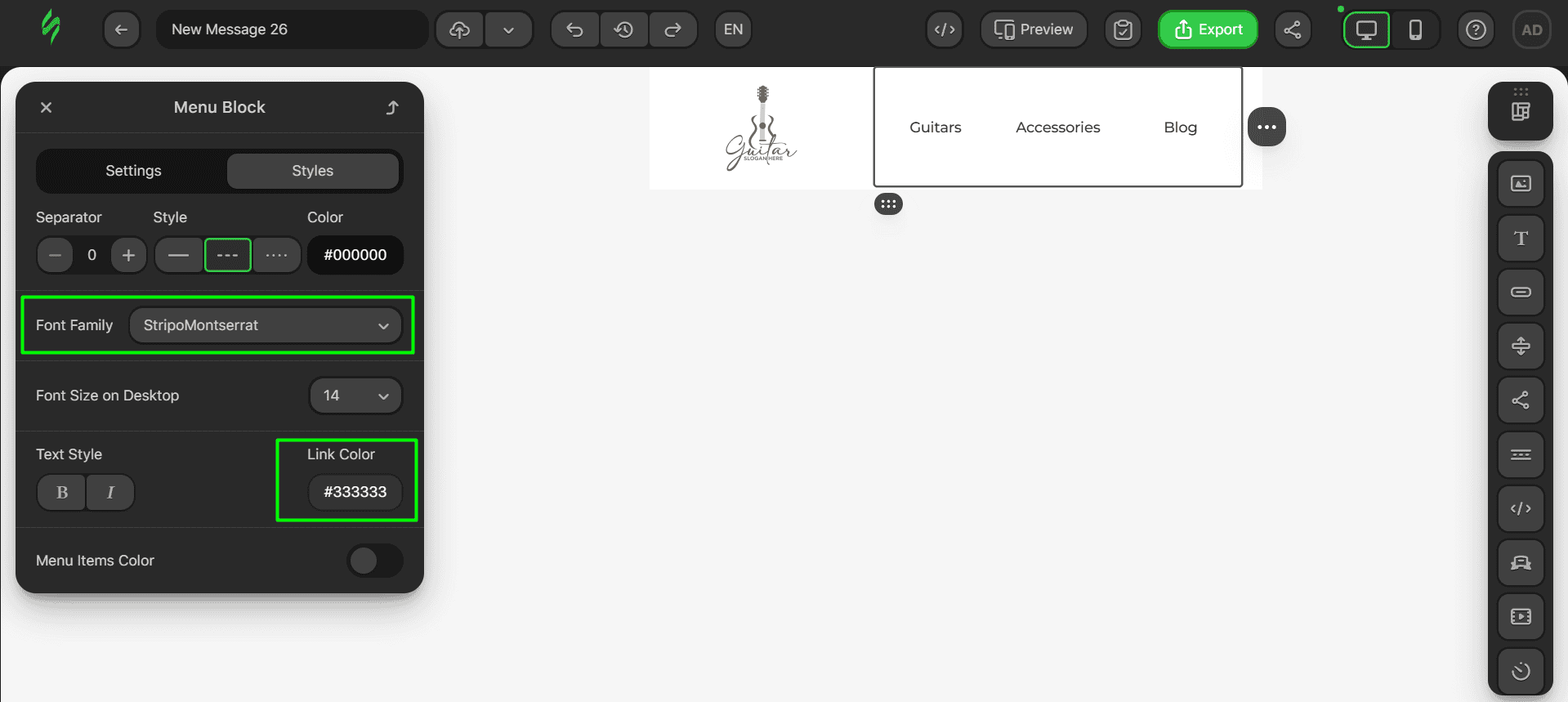 Changing the color of the links Changing the color of the links