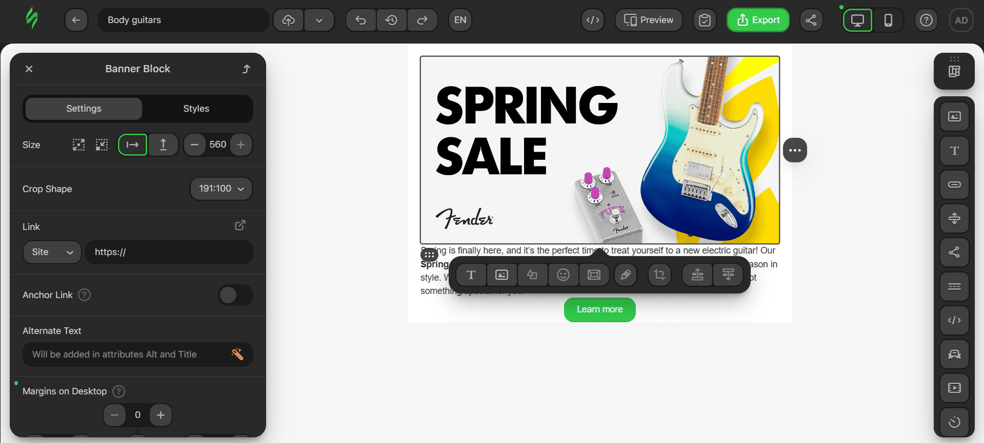 Banner settings Banner settings