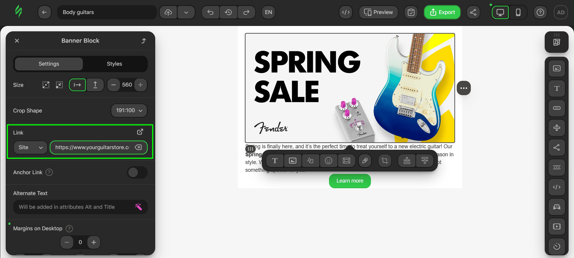 Adding link to the Banner block Adding link to the Banner block