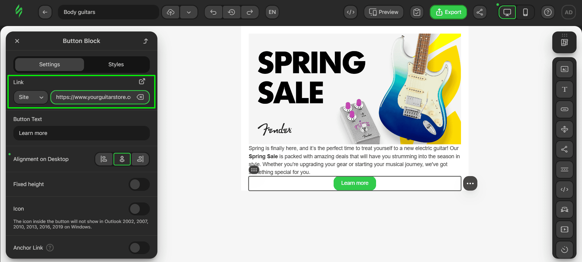 Adding link to the Button block Adding link to the Button block