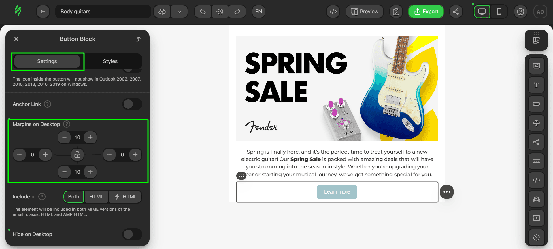 Button margins Button margins