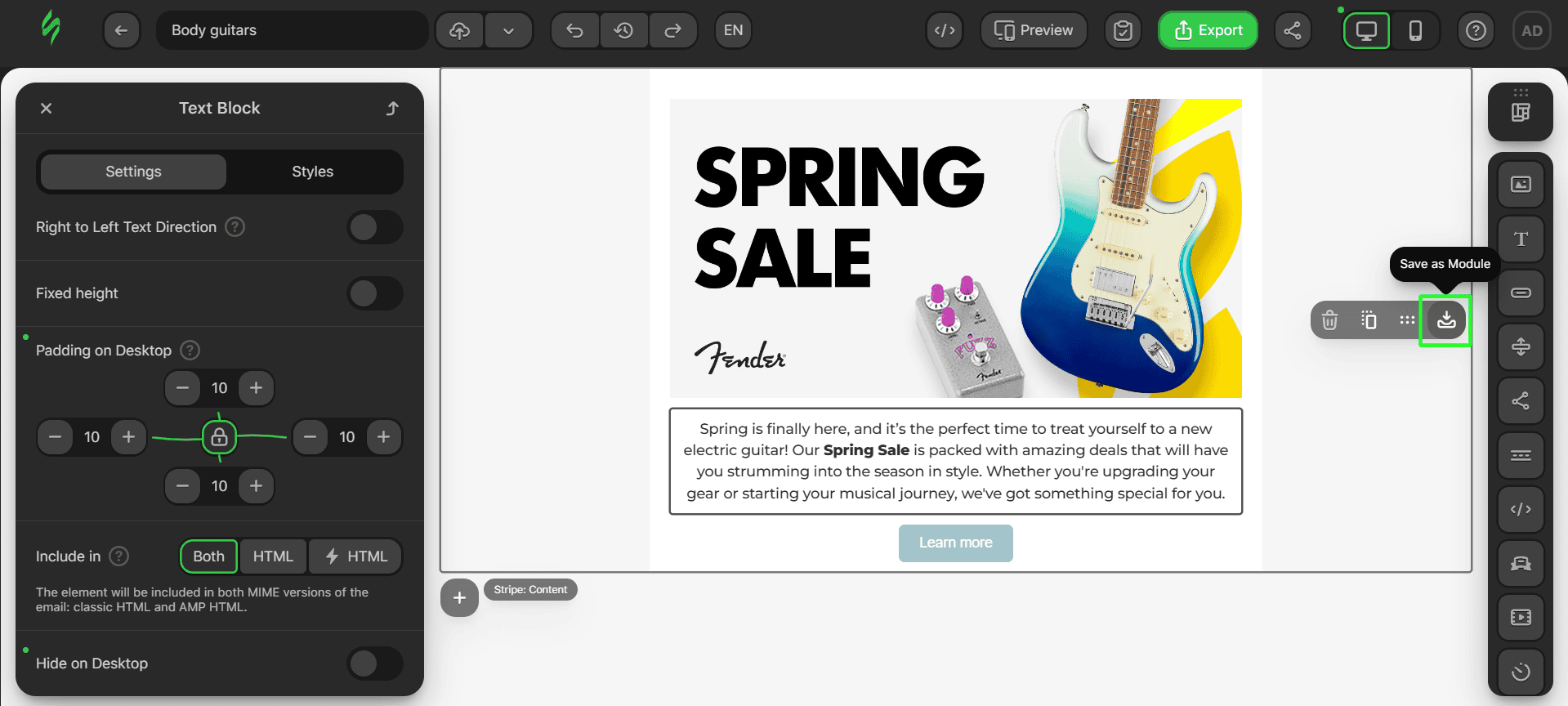 Process of saving module Process of saving module