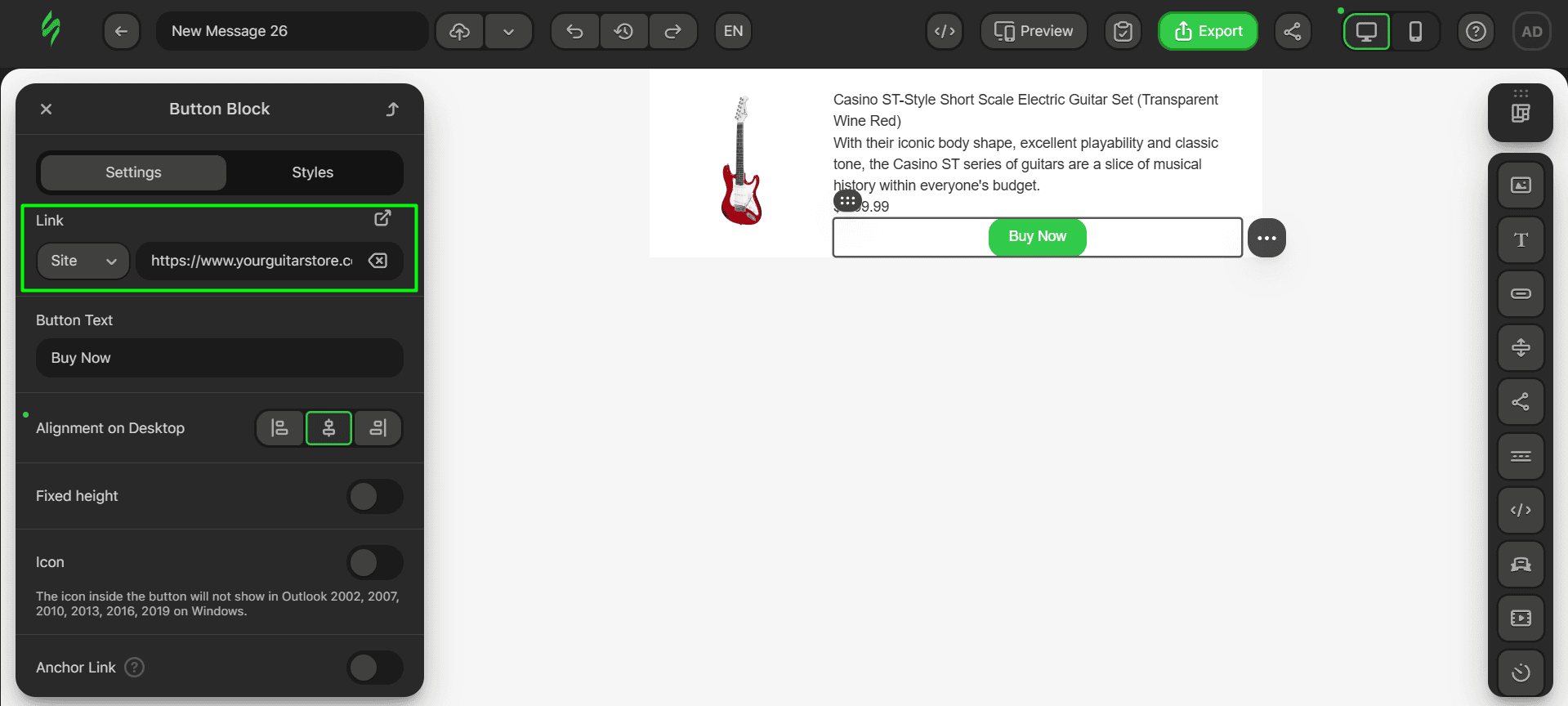 Adding a link to the button Adding a link to the button