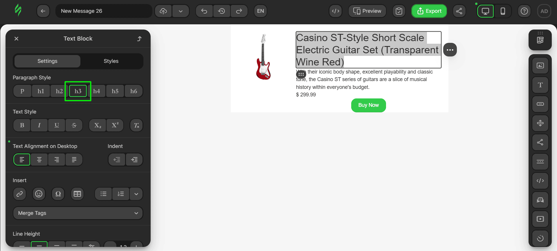 Changing paragraph style Changing paragraph style