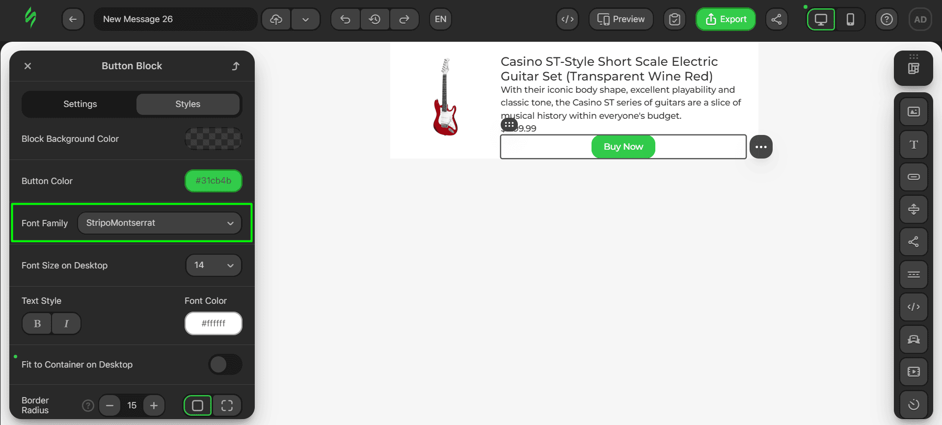 Changed button font Changed button font