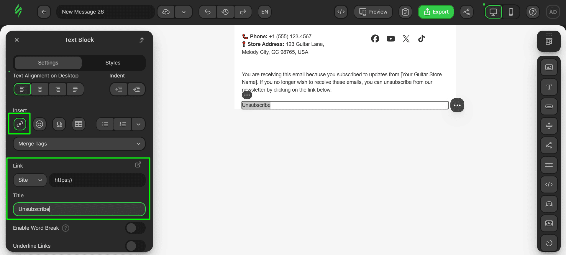 Adding the “Unsubscribe” link Adding the “Unsubscribe” link