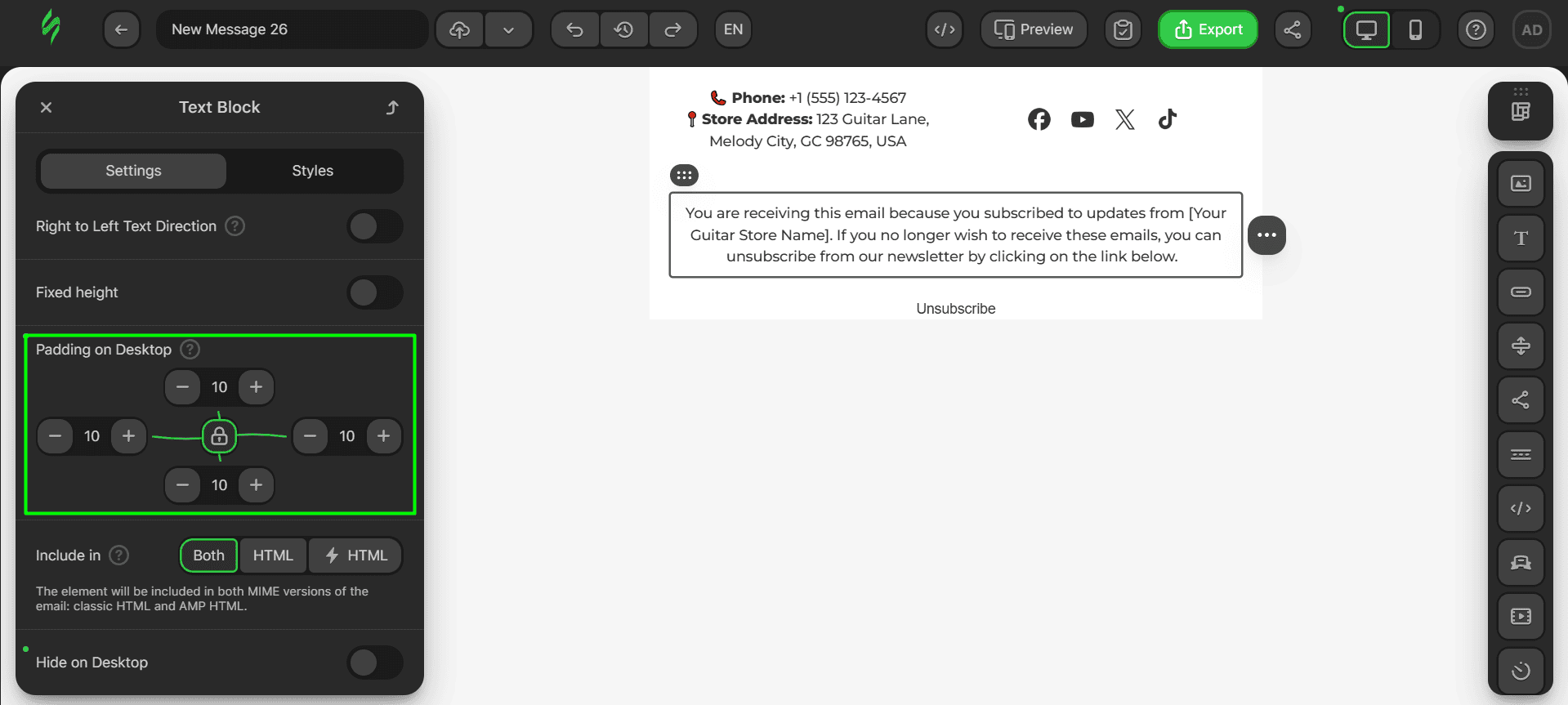 Padding for the Text block Padding for the Text block