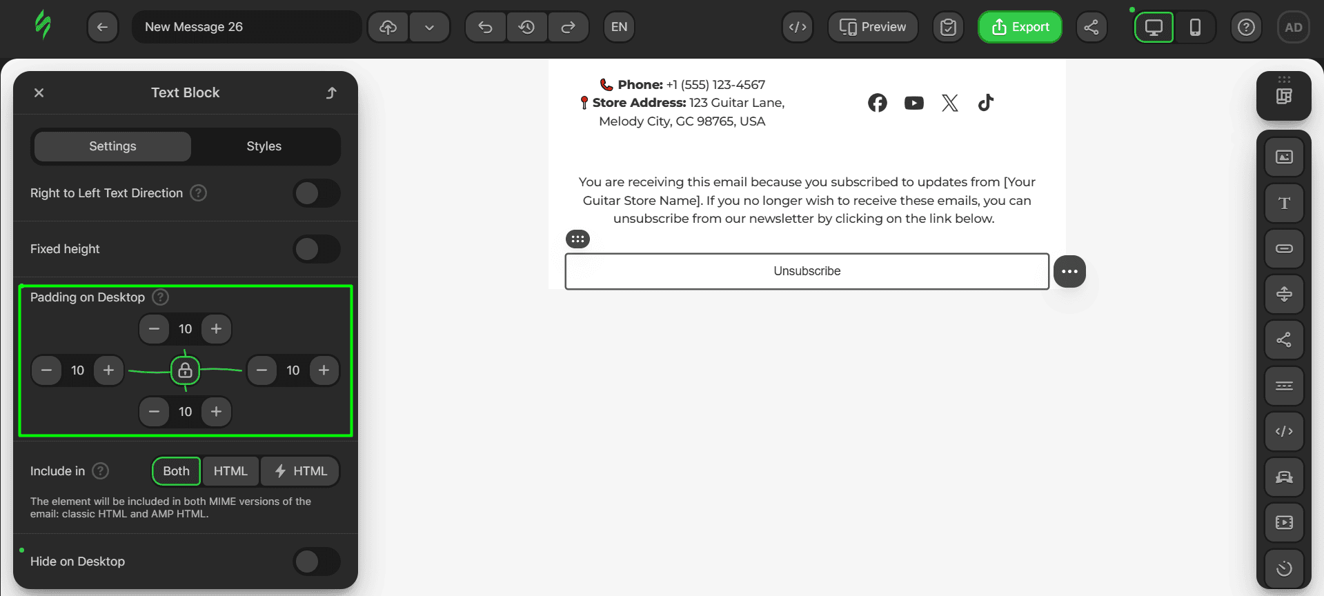 Paddings for unsubscribe link Paddings for unsubscribe link