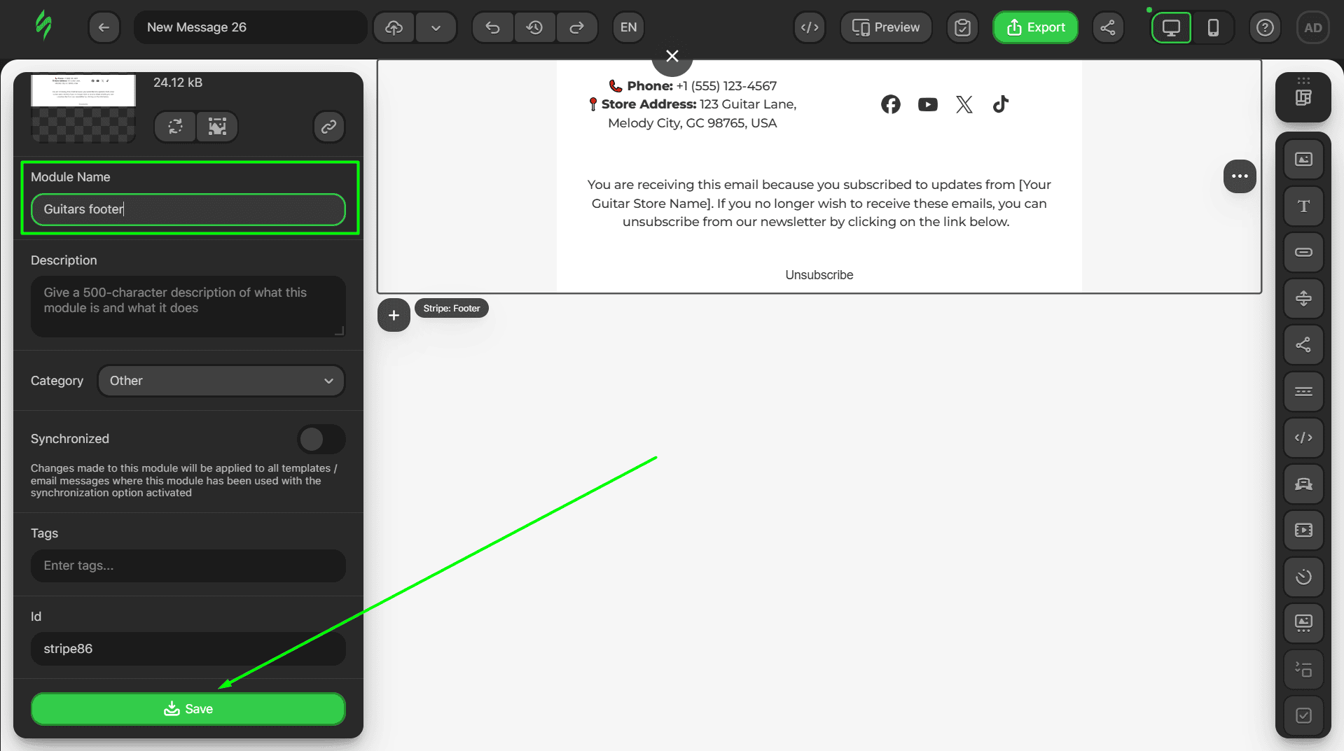 Adding a name for the footer and saving it as a module Adding a name for the footer and saving it as a module