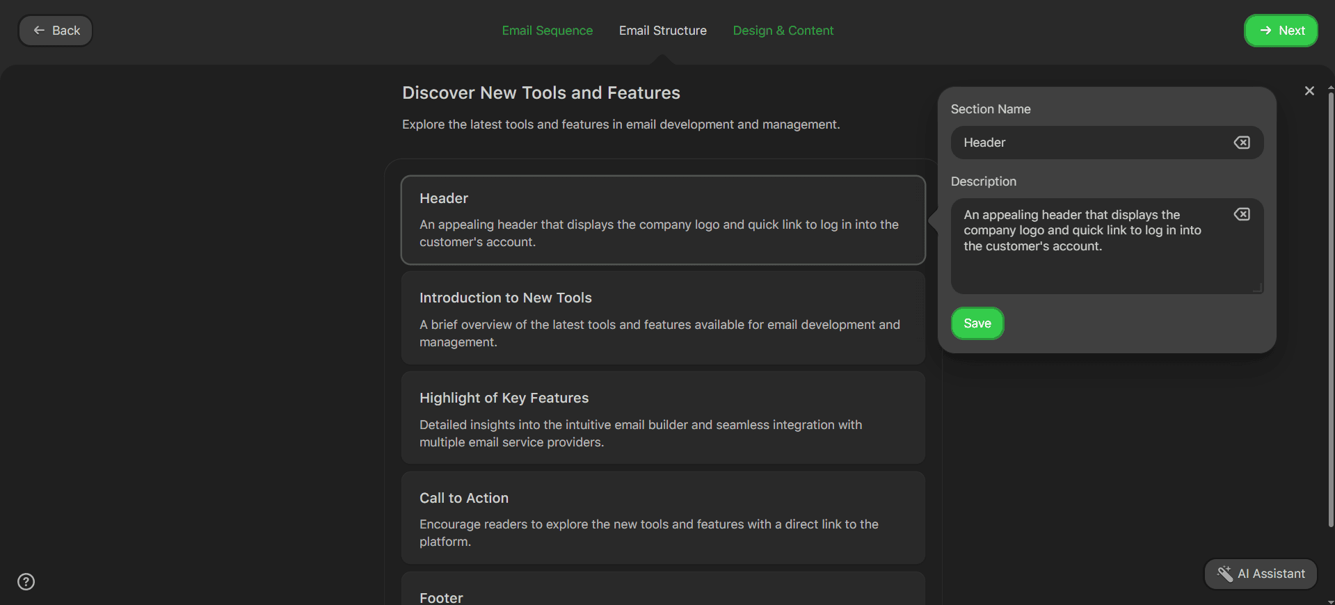 Email structure step Email structure step