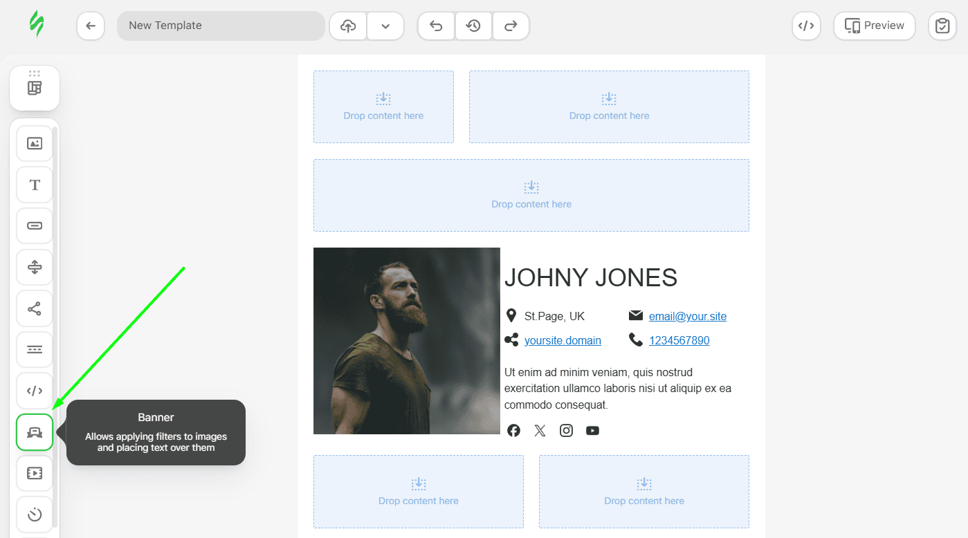The location of the banner in the side panel of the template editor The location of the banner in the side panel of the template editor