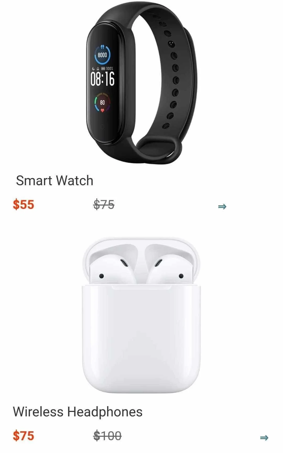 Mobile view of product cards for promotional emails Mobile view of product cards for promotional emails