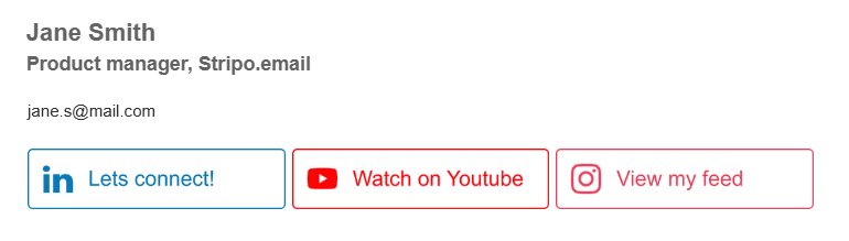 An out-of-office email signature with social media buttons