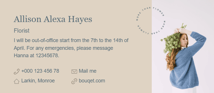 An out-of-office signature with emergency contact information