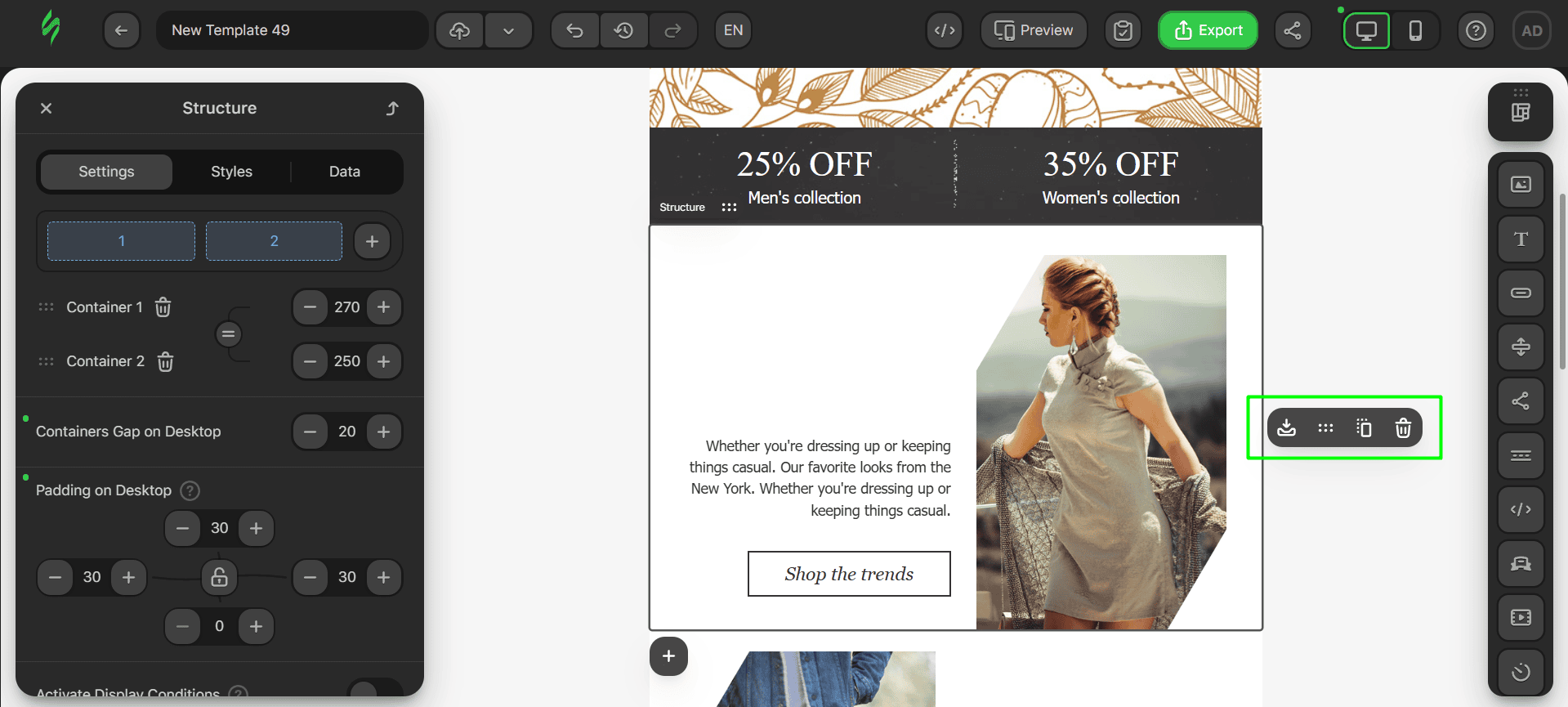 Hovering for structure options