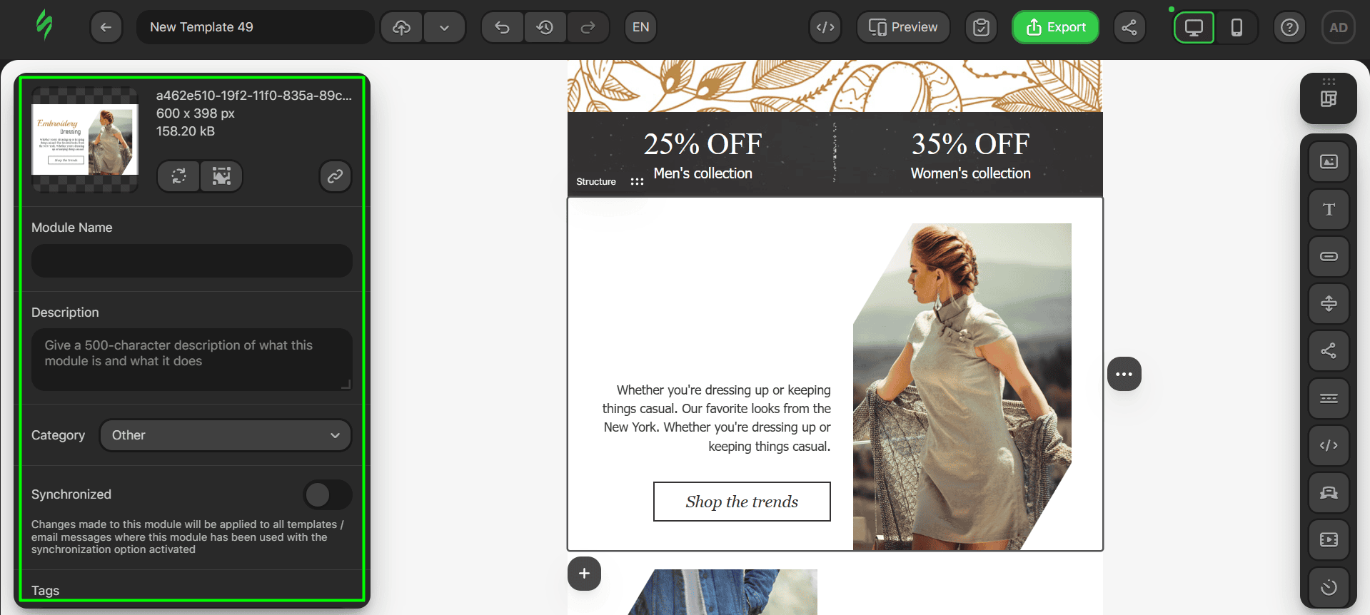 Save as a module tab
