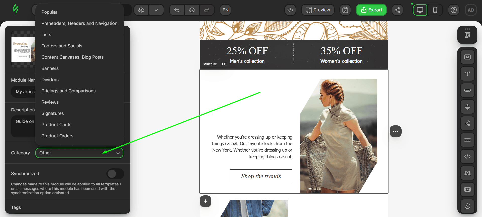 Setting module category