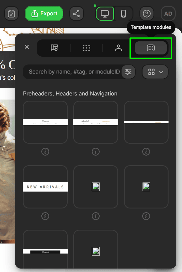 Template modules tab