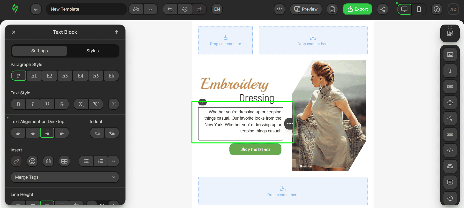 Clicking on the Text block