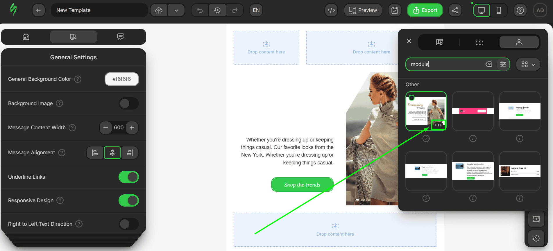 Opening module settings