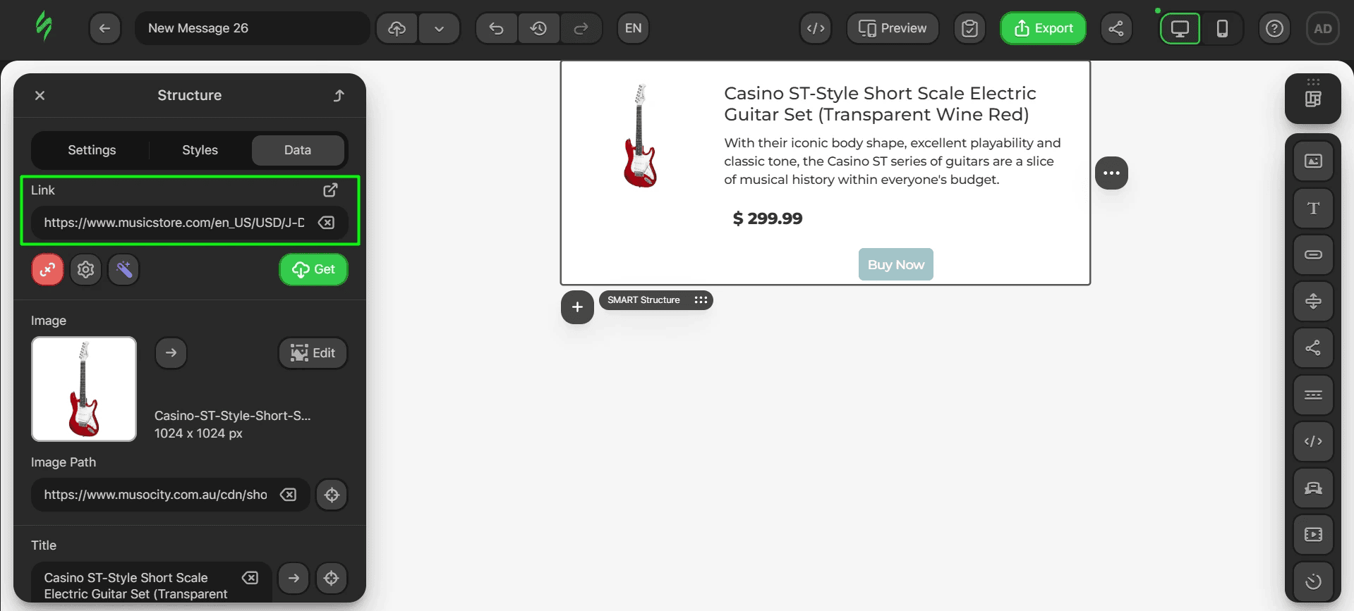 Pasting product page link