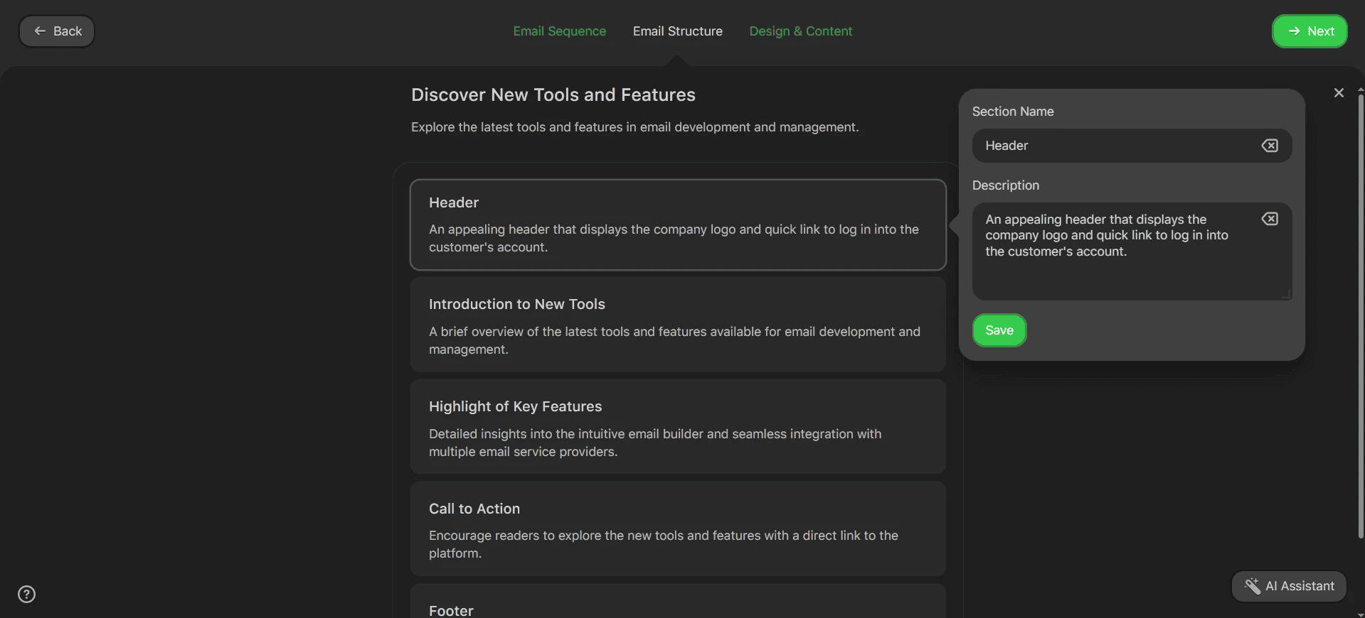 Email structure made of modules