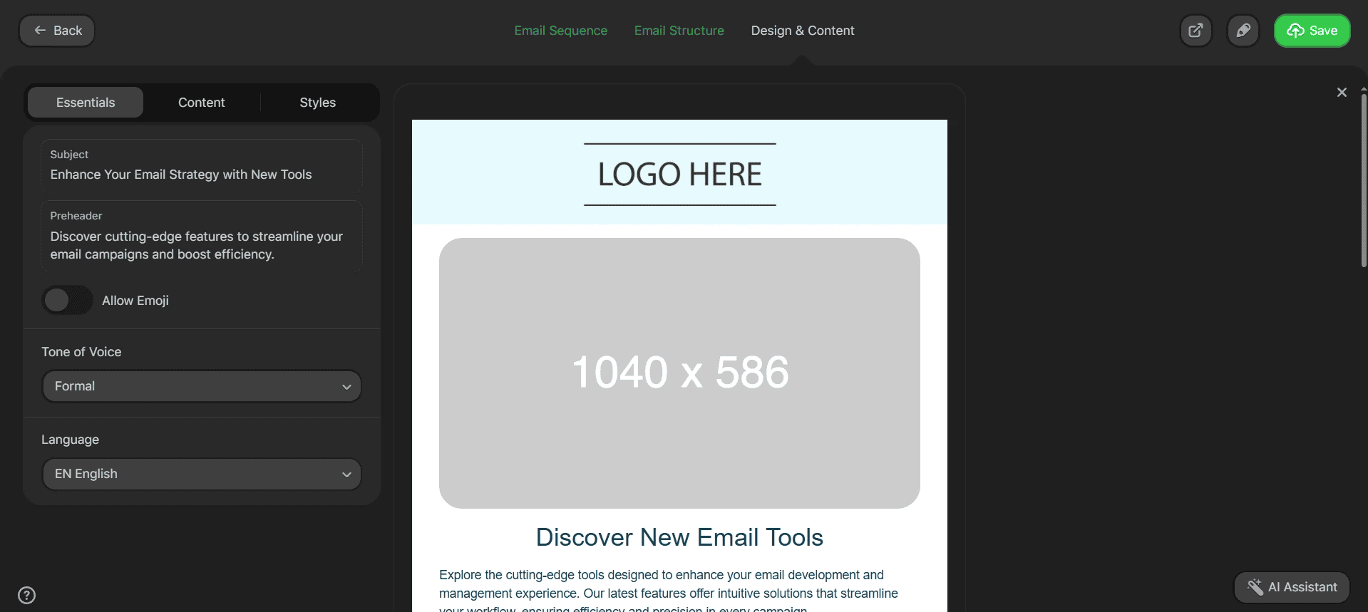Final look of generated email