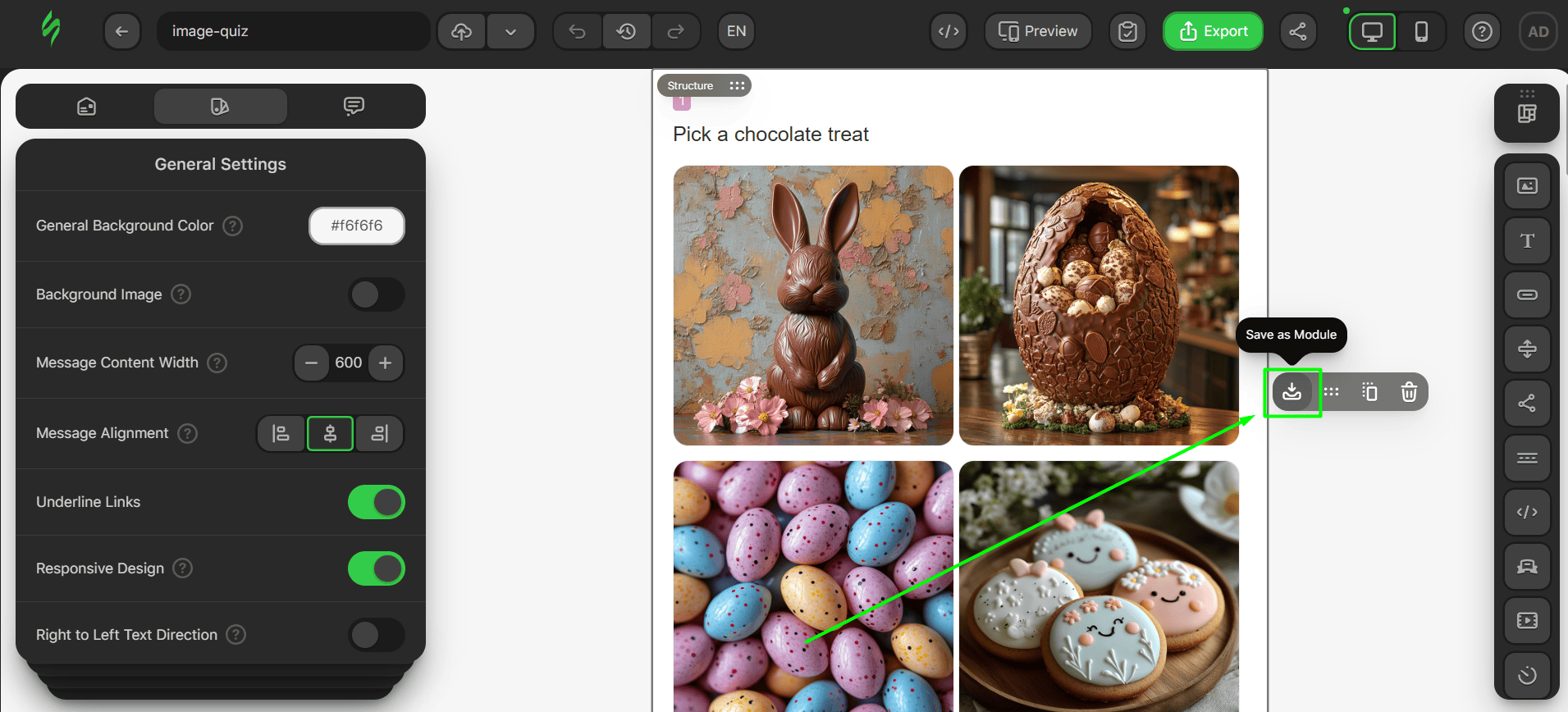 Saving interactive element to module library